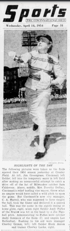 Dorothy Dolbey’s first pitch recorded in the Cincinnati Enquirer.
