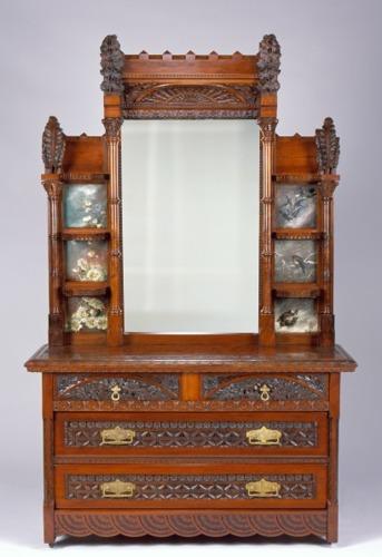 Dresser, 1882–83, Benn Pitman, designer, Adelaide Nourse Pitman carver, Elizabeth Nourse, attributed painter