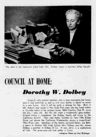 In June of 1956, the Cincinnati Enquirer ran a feature about Dorothy Dolbey in her home office.