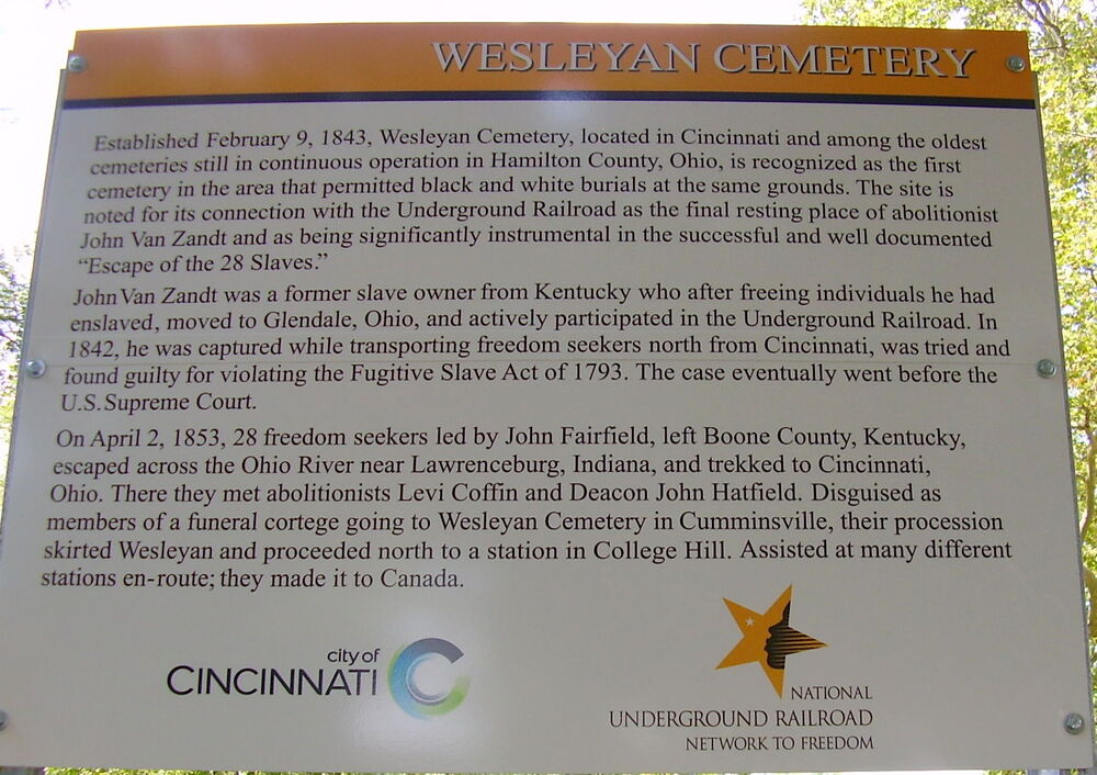 Wesleyan Cemetery Underground Railroad Network to Freedom Marker