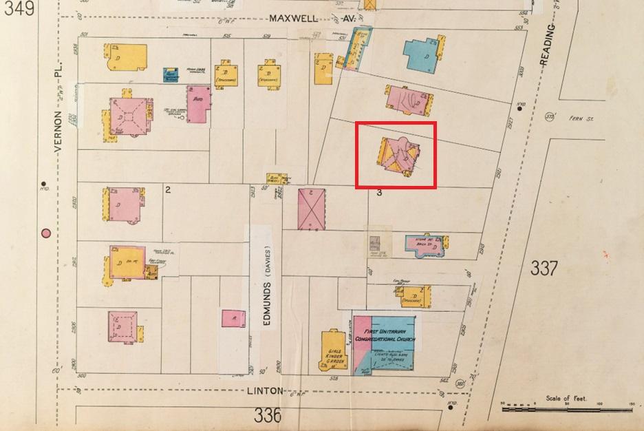 1904 Sanborn Map showing Laws’ home 2927 Reading Road