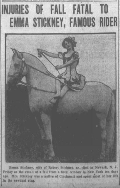 Newspaper clipping from an article on Emma Stickney’s death in 1923 