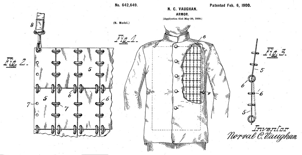 “Armor,” patent application by Norval C. Vaughan, granted 1900